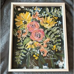 Flower Canvas Textured Painting with White Frame